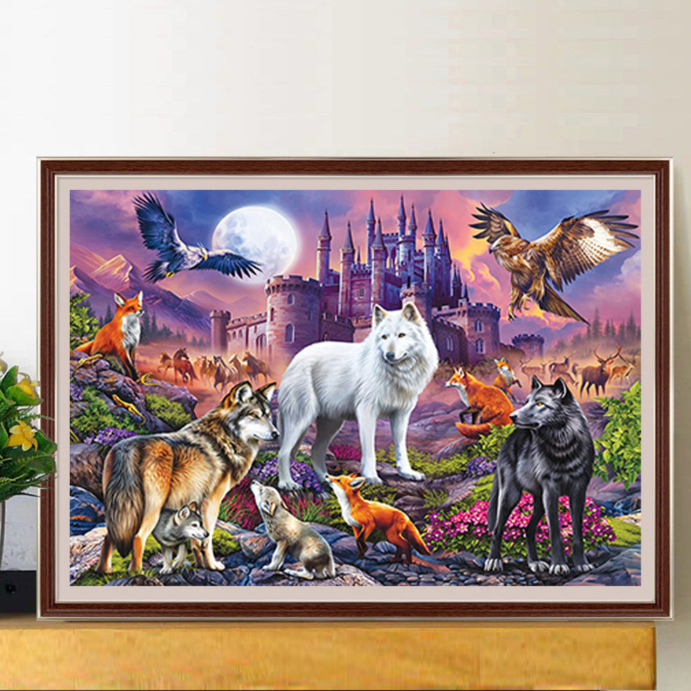 Animals Assembled In Front Of The Castle 60*45Ccm(canvas) full round drill diamond painting