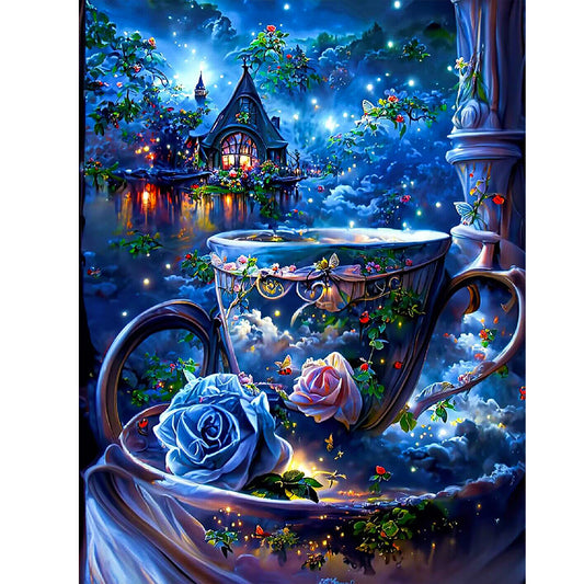 Teacup Rose Flower 30*40Ccm(canvas) full round drill diamond painting