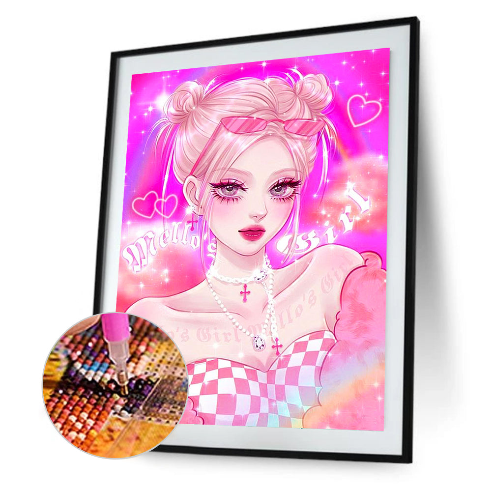 Pink Girl 30*40Ccm(canvas) full round drill diamond painting