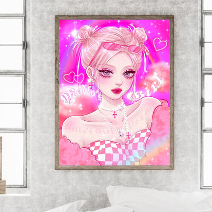 Pink Girl 30*40Ccm(canvas) full round drill diamond painting