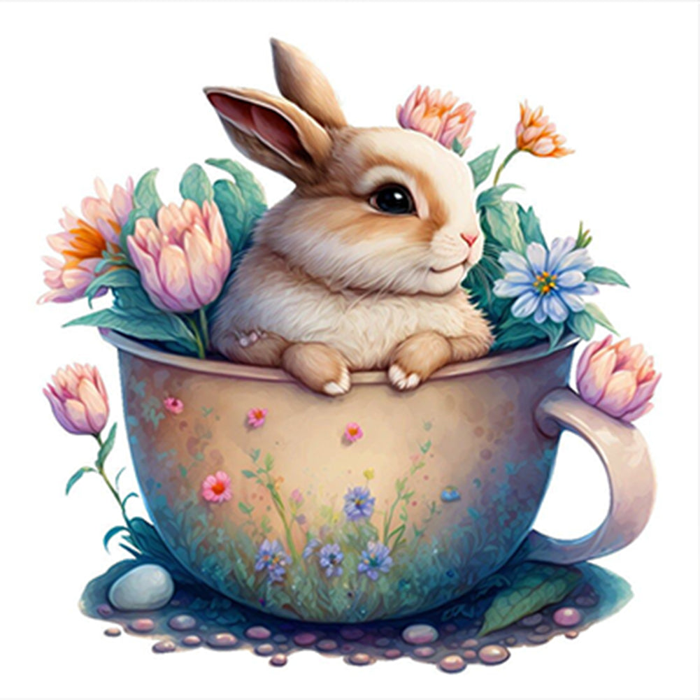 Bunny With Flowers-O630*30cm(canvas) full-round drill diamond painting