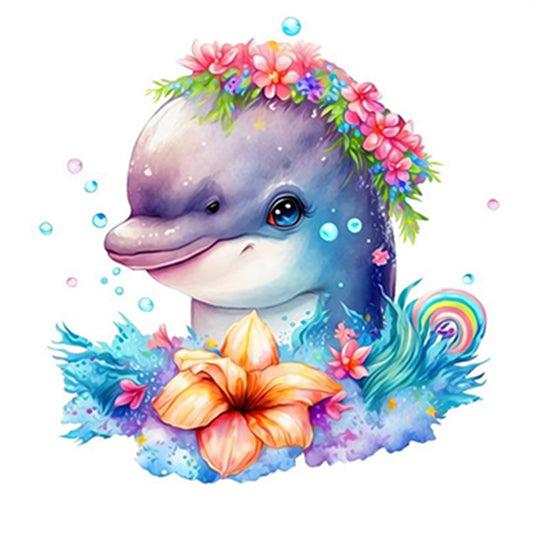 Dolphin And Flower-O630*30cm(canvas) full-round drill diamond painting