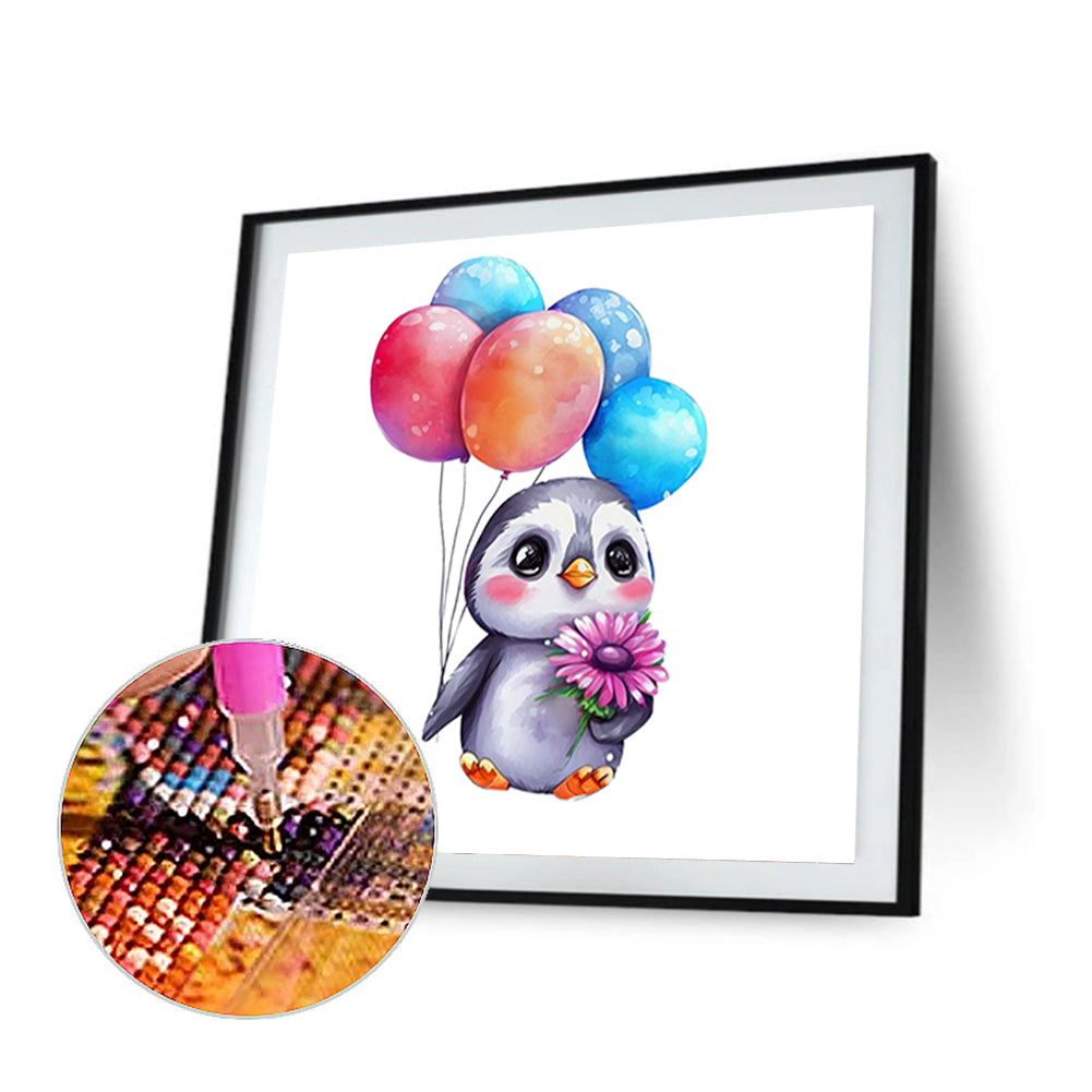 Penguins And Flowers-O630*30cm(canvas) full-round drill diamond painting