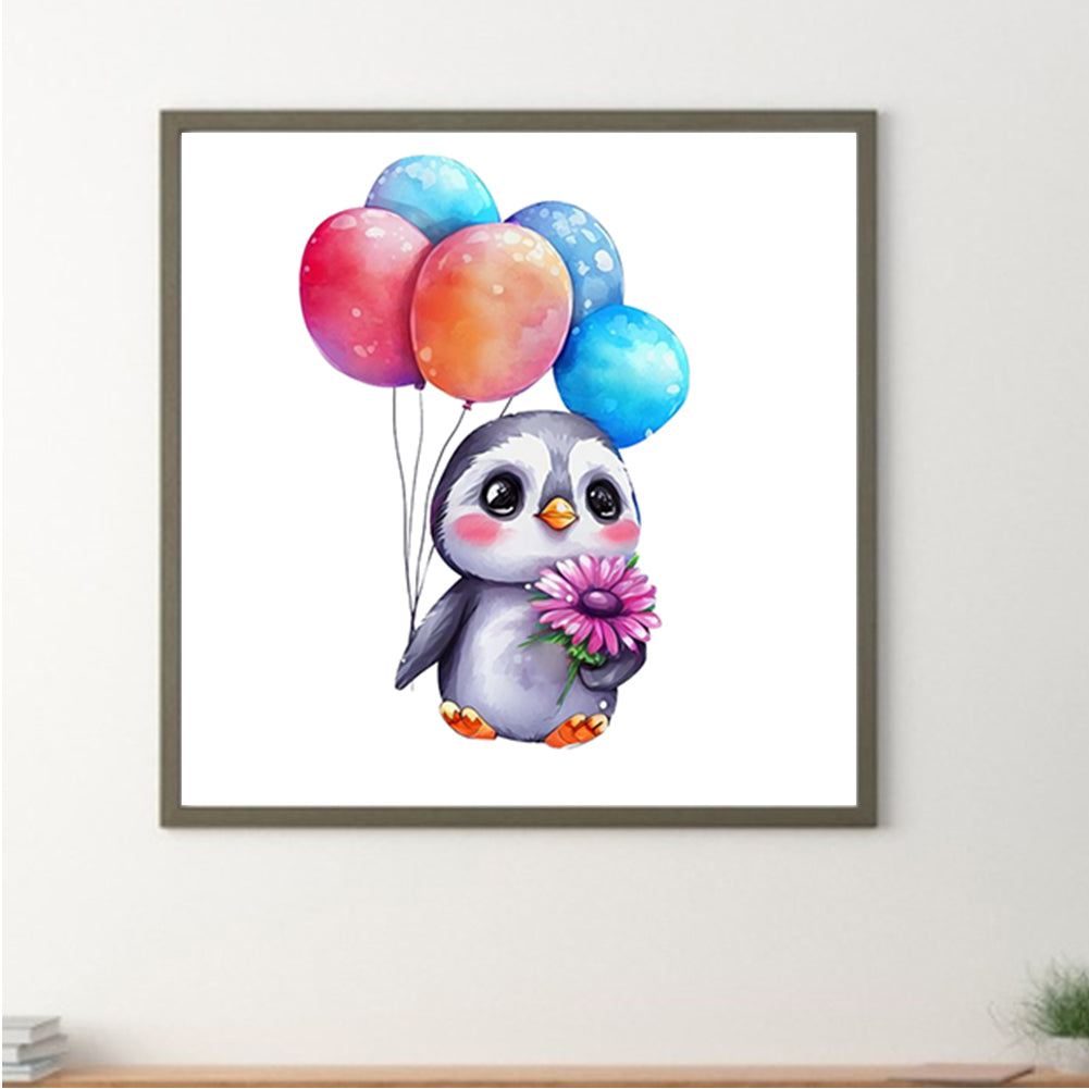 Penguins And Flowers-O630*30cm(canvas) full-round drill diamond painting