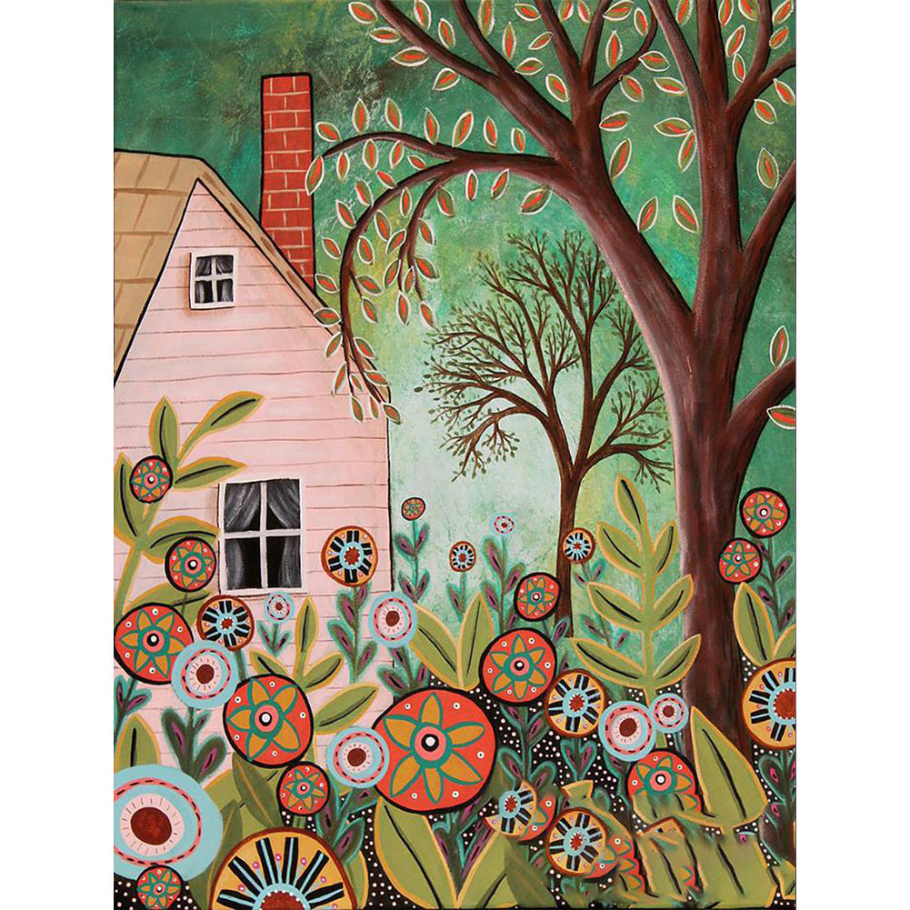 House Hidden In The Woods-O630*40cm(canvas) full-round drill diamond painting