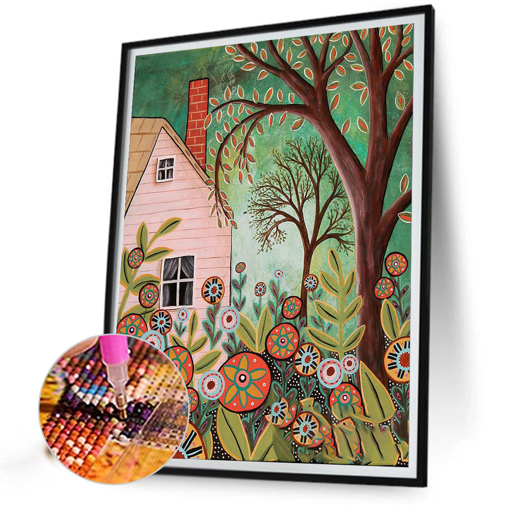 House Hidden In The Woods-O630*40cm(canvas) full-round drill diamond painting