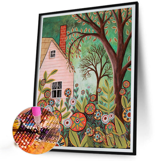 House Hidden In The Woods-O630*40cm(canvas) full-round drill diamond painting