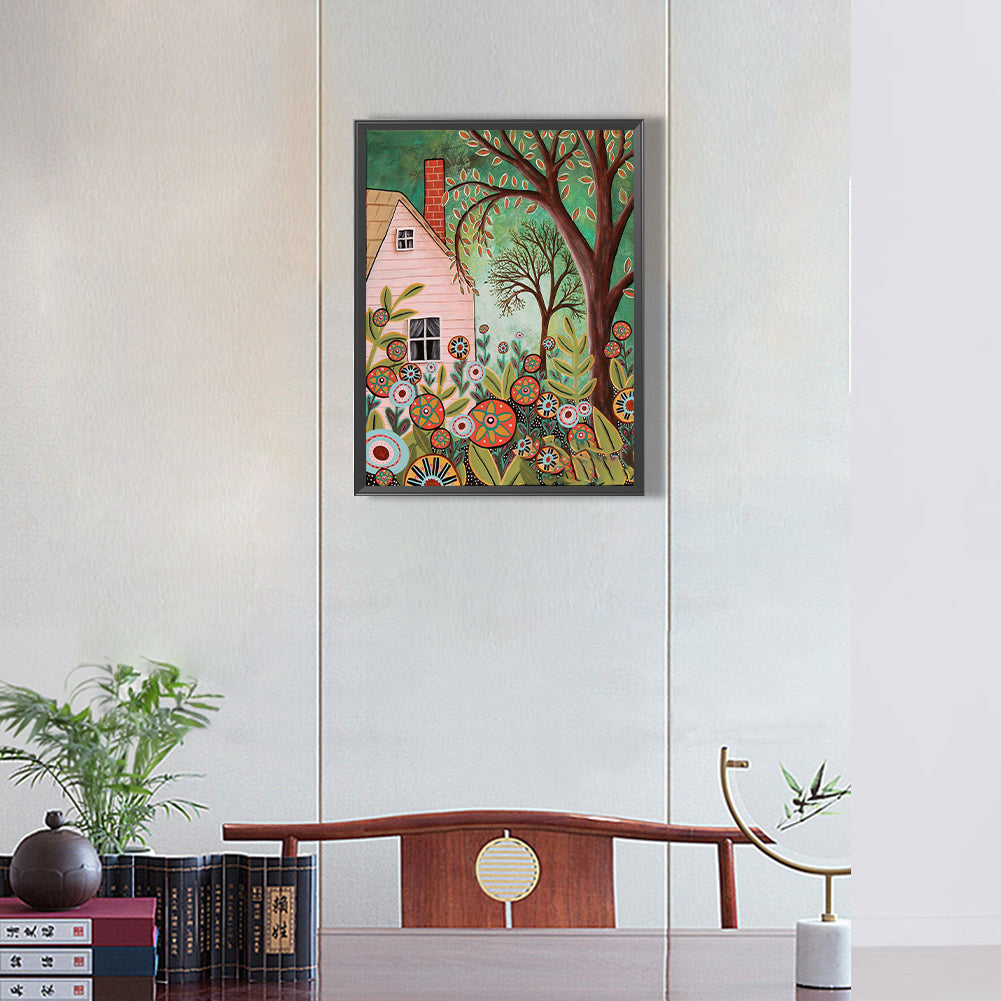 House Hidden In The Woods-O630*40cm(canvas) full-round drill diamond painting