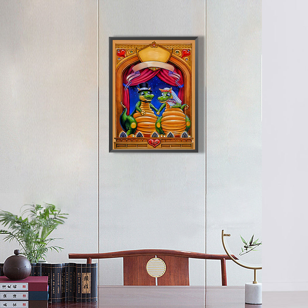 Wedding Of Two Dinosaurs-O630*40cm(canvas) full-round drill diamond painting