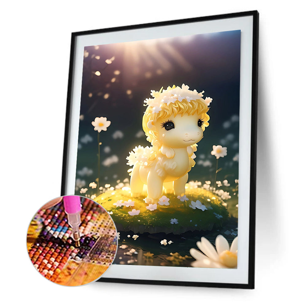 Little Unicorn In Flower Basket 30*40Ccm(canvas) full round drill diamond painting