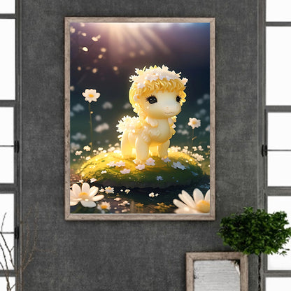 Little Unicorn In Flower Basket 30*40Ccm(canvas) full round drill diamond painting