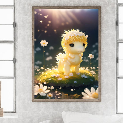 Little Unicorn In Flower Basket 30*40Ccm(canvas) full round drill diamond painting