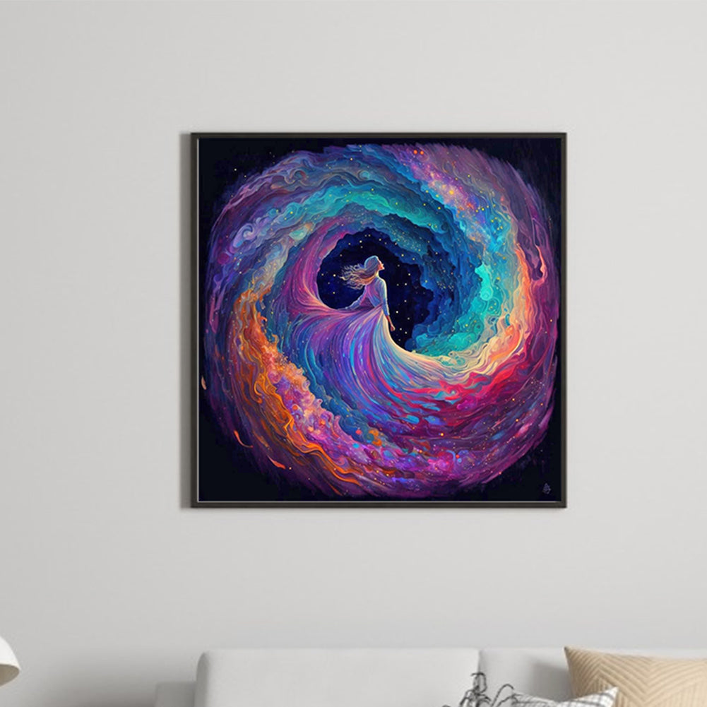 Girl Surrounded By Colorful Clouds-O630*30cm(canvas) full-round drill diamond painting