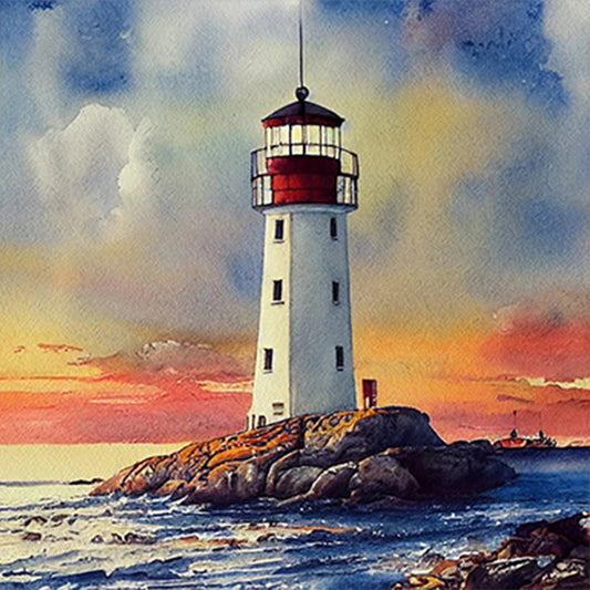 Cross Sea Lighthouse 30*30Ccm(canvas) full round drill diamond painting