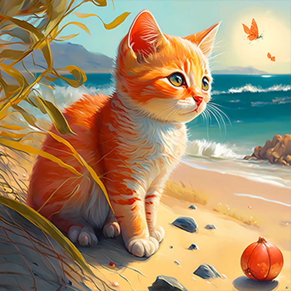 Beach Cat 30*30Ccm(canvas) full round drill diamond painting