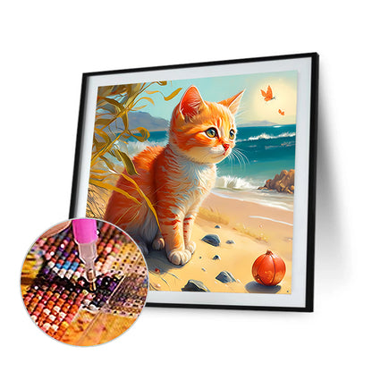 Beach Cat 30*30Ccm(canvas) full round drill diamond painting