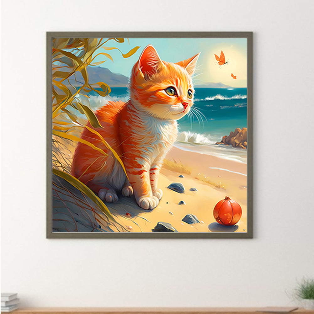 Beach Cat 30*30Ccm(canvas) full round drill diamond painting