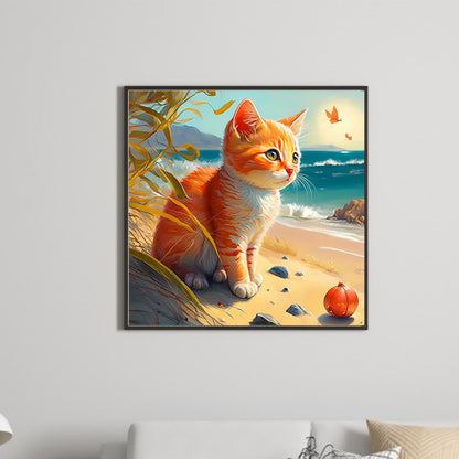 Beach Cat 30*30Ccm(canvas) full round drill diamond painting