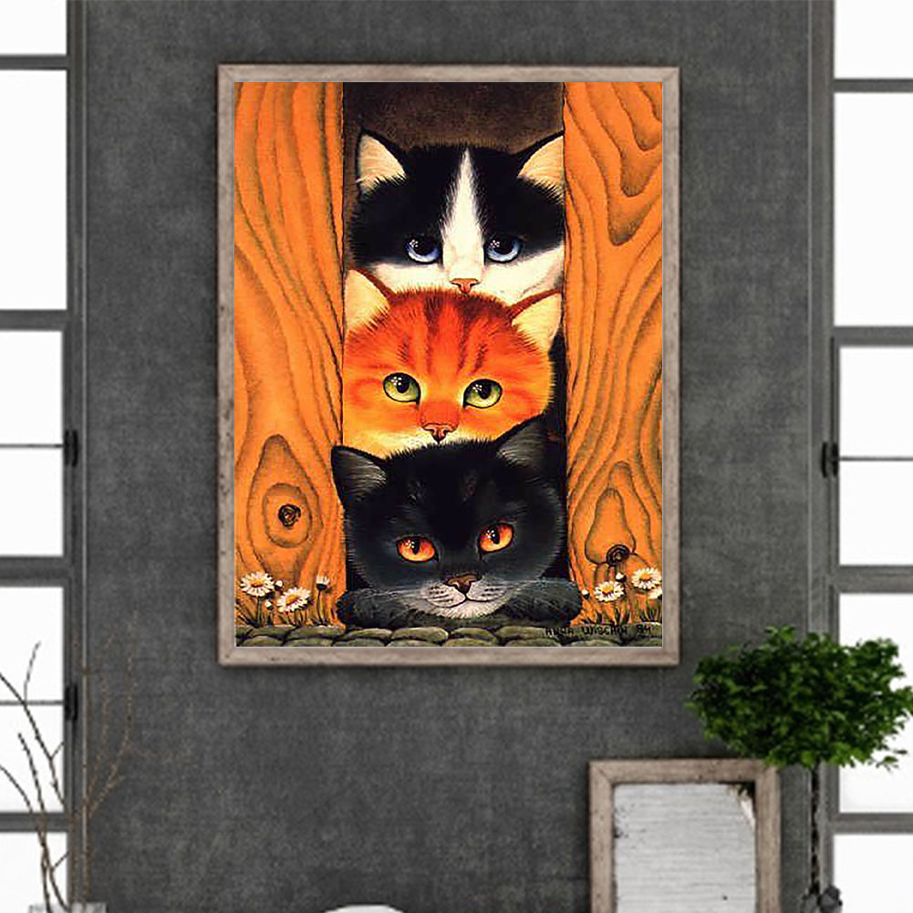 Cat Under The Door 30*40Ccm(canvas) full round drill diamond painting