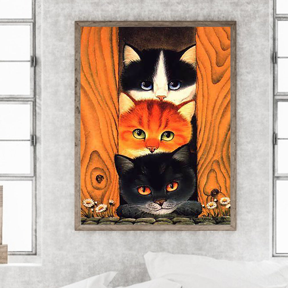 Cat Under The Door 30*40Ccm(canvas) full round drill diamond painting