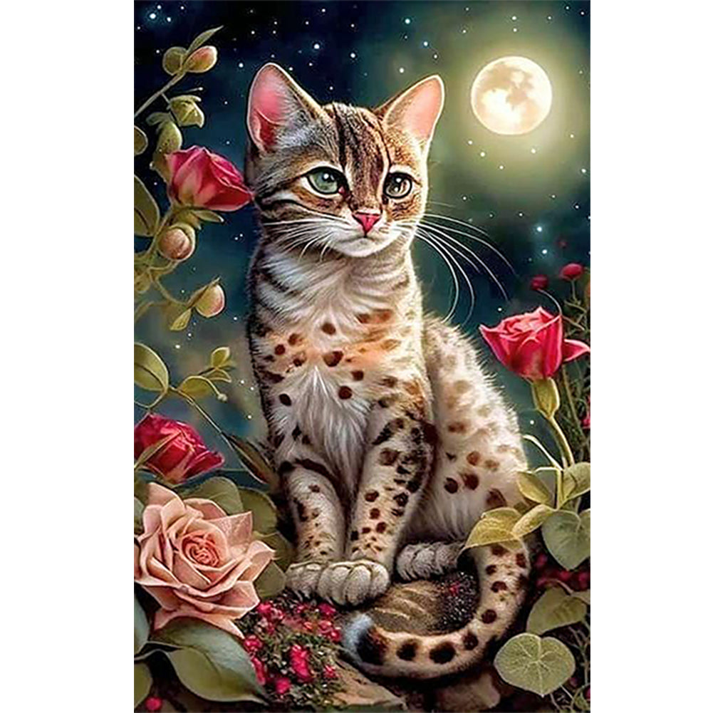 Cat Under The Moon 30*50Ccm(canvas) full round drill diamond painting