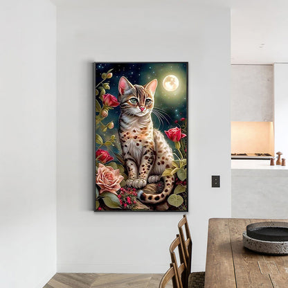 Cat Under The Moon 30*50Ccm(canvas) full round drill diamond painting