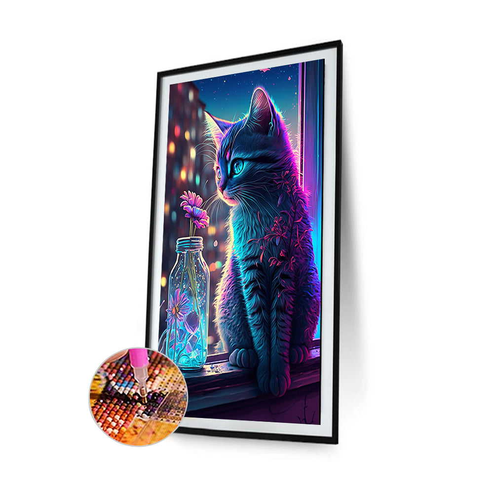 Cat In Front Of The Window 30*50Ccm(canvas) full round drill diamond painting