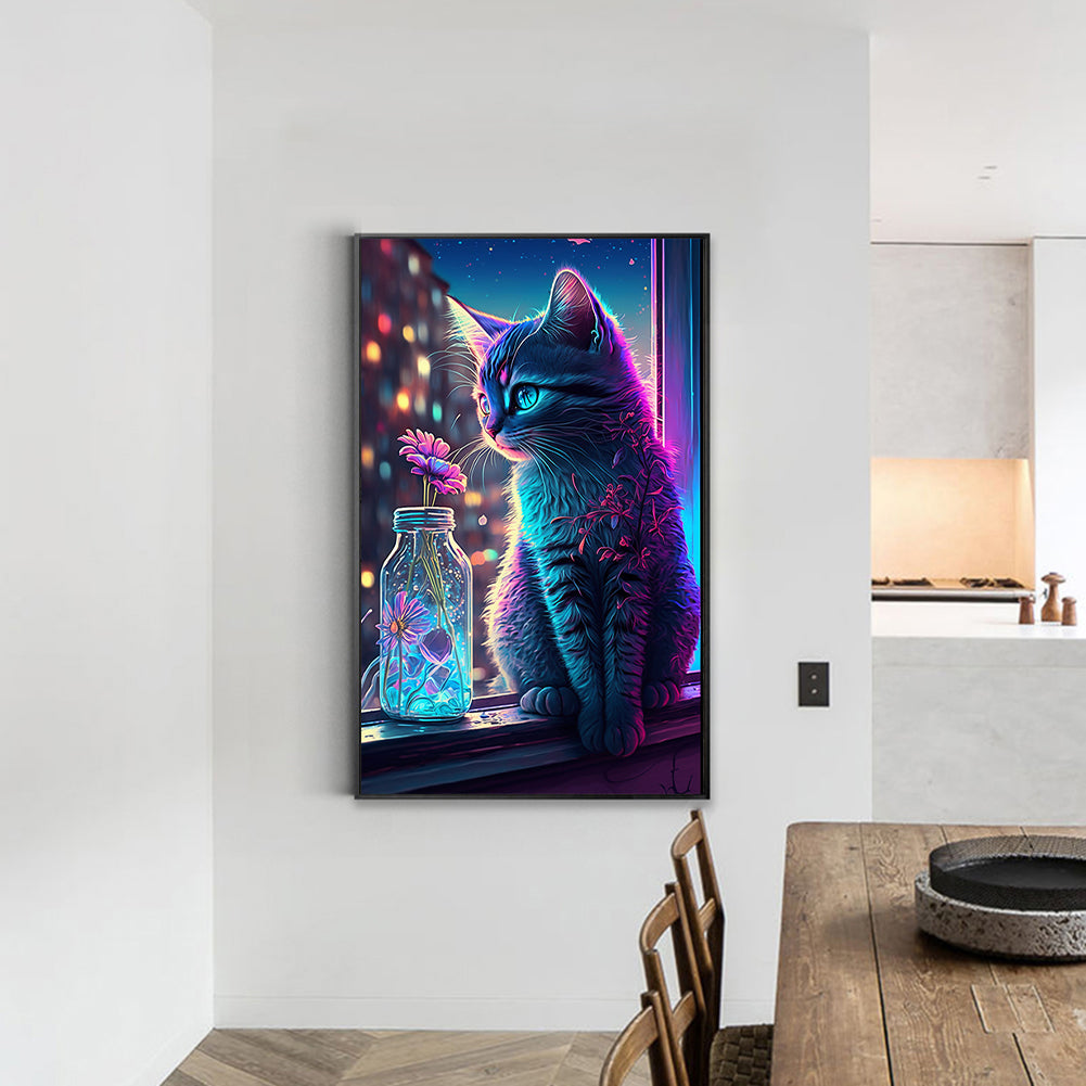 Cat In Front Of The Window 30*50Ccm(canvas) full round drill diamond painting