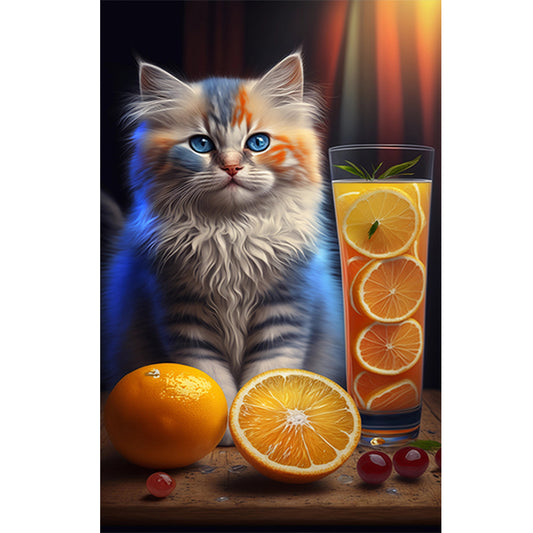 Cat And Orange 30*50Ccm(canvas) full round drill diamond painting