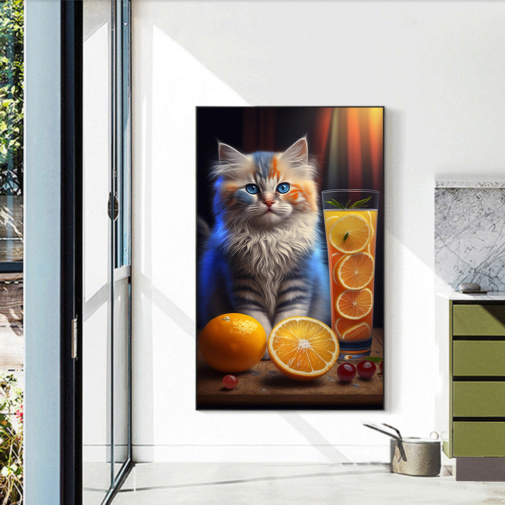 Cat And Orange 30*50Ccm(canvas) full round drill diamond painting