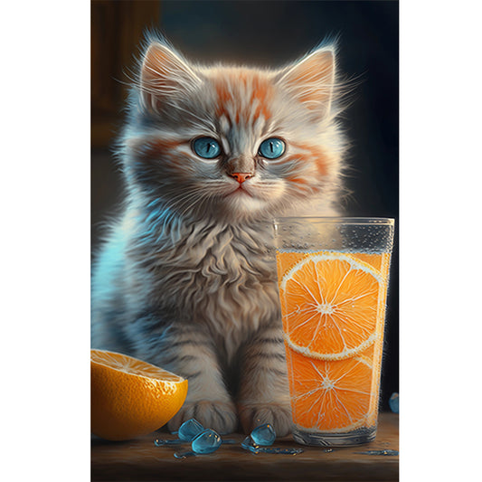 Cat And Orange 30*50Ccm(canvas) full round drill diamond painting