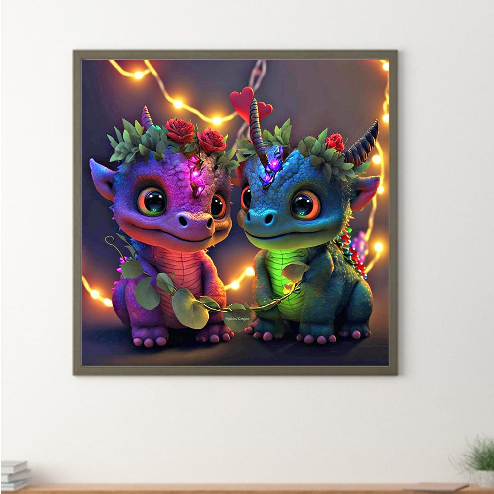 Two Little Dinosaurs 30*30Ccm(canvas) full round drill diamond painting
