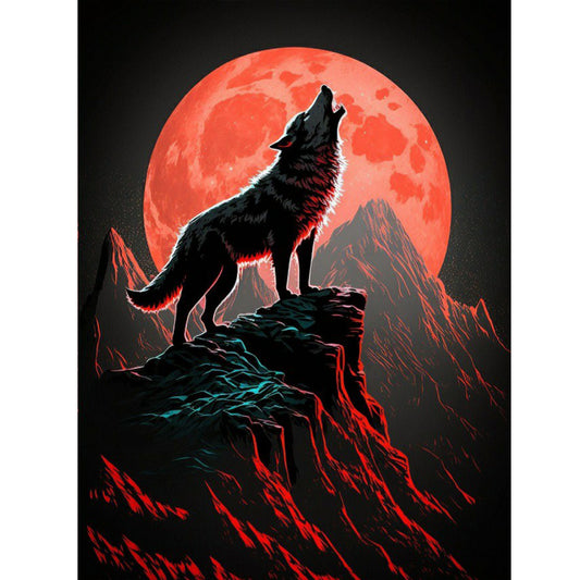 Blood Moon And Howling Wolf 30*40Ccm(canvas) full round drill diamond painting
