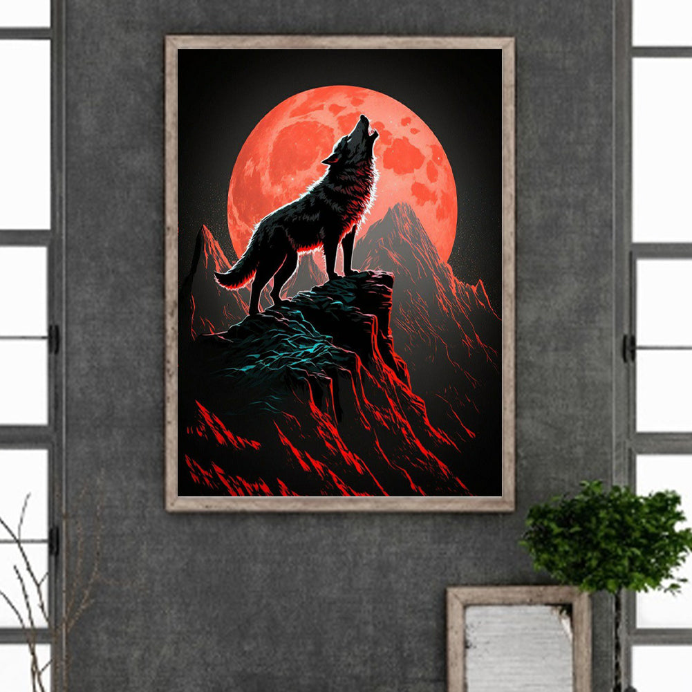 Blood Moon And Howling Wolf 30*40Ccm(canvas) full round drill diamond painting