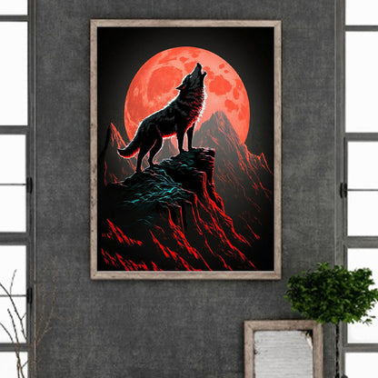 Blood Moon And Howling Wolf 30*40Ccm(canvas) full round drill diamond painting
