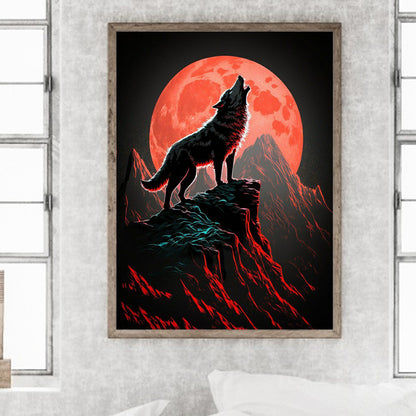 Blood Moon And Howling Wolf 30*40Ccm(canvas) full round drill diamond painting