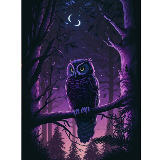 Owl In The Enchanted Twin Moon Forest 30*40Ccm(canvas) full round drill diamond painting