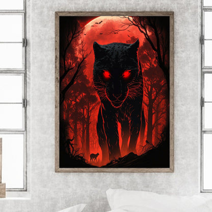 Leopard Approaching Prey Under Blood Moon 30*40Ccm(canvas) full round drill diamond painting