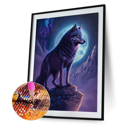 A Wolf Climbing High And Looking Into The Distance Under The Moonlit Night 30*40Ccm(canvas) full round drill diamond painting