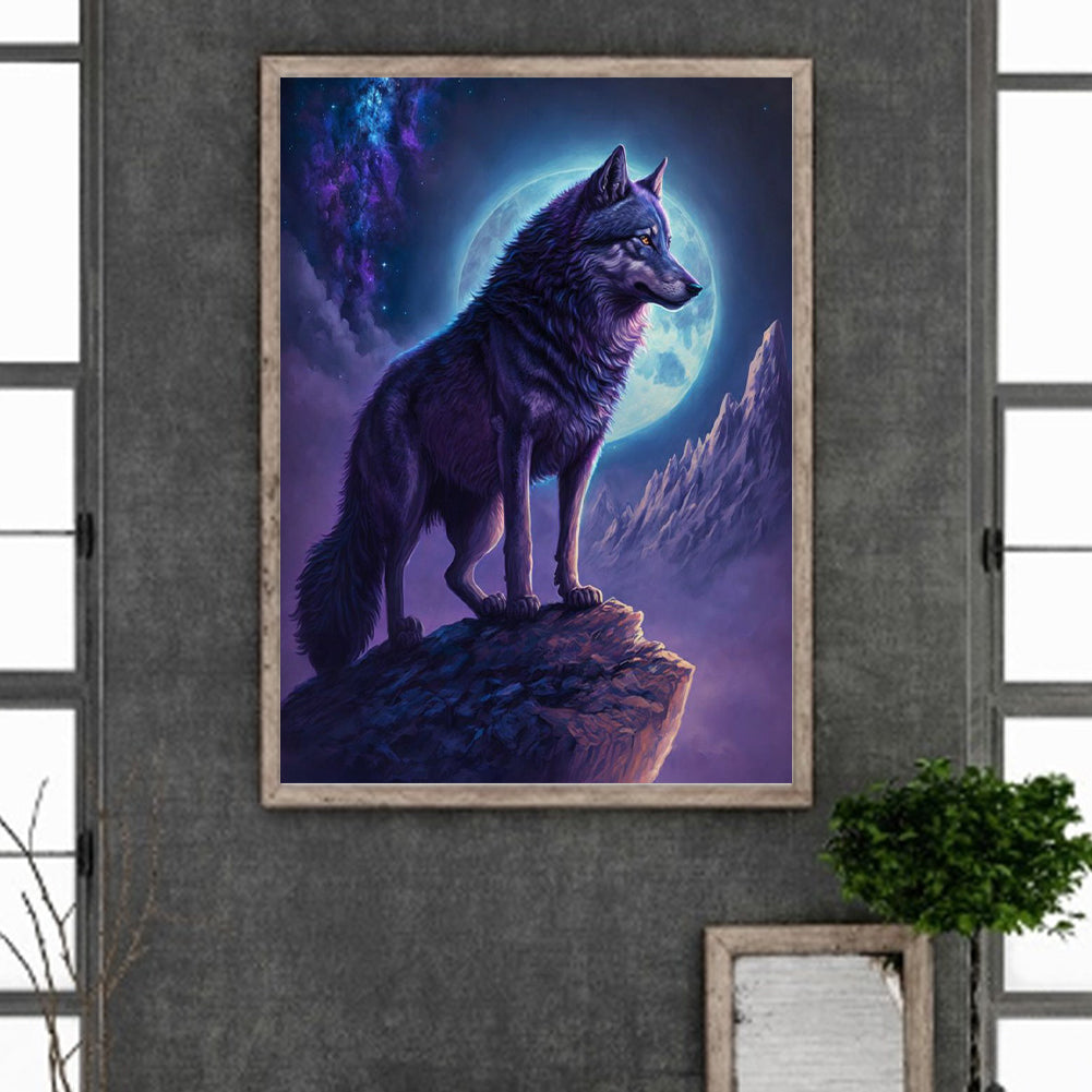 A Wolf Climbing High And Looking Into The Distance Under The Moonlit Night 30*40Ccm(canvas) full round drill diamond painting