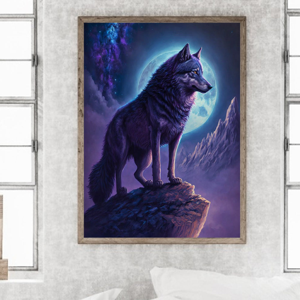 A Wolf Climbing High And Looking Into The Distance Under The Moonlit Night 30*40Ccm(canvas) full round drill diamond painting