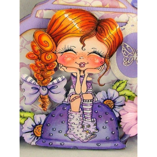 Cartoon Smiling Girl - Full Round Drill Diamond Painting 30*40CM