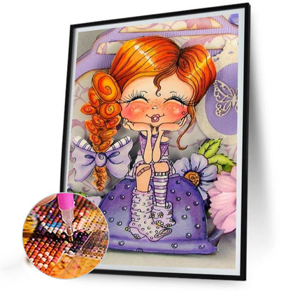 Cartoon Smiling Girl - Full Round Drill Diamond Painting 30*40CM