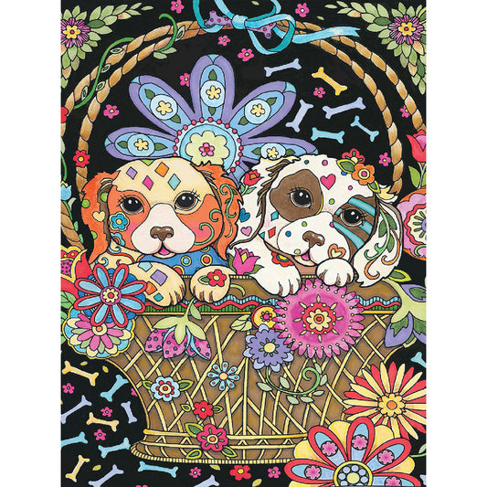 Dog In Flower Basket - Full Round Drill Diamond Painting 30*40CM