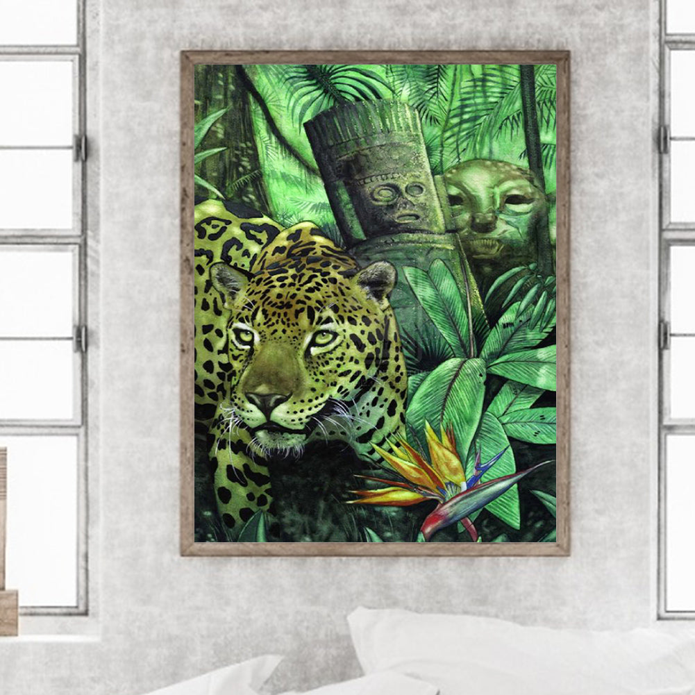 Cheetah In The Forest Ruins 30*40Ccm(canvas) full round drill diamond painting