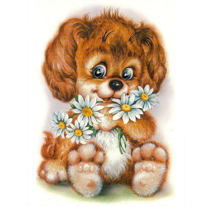 Happy Dog With Flowers 30*40Ccm(canvas) full round drill diamond painting