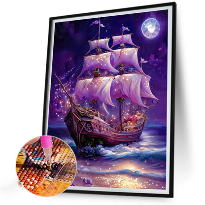 Stranded Romantic Sailboat With Fluorescent Lights 30*40Ccm(canvas) full round drill diamond painting