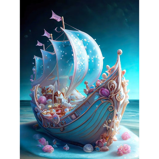 Pearl Petal Sailing Boat On Shore 30*40Ccm(canvas) full round drill diamond painting