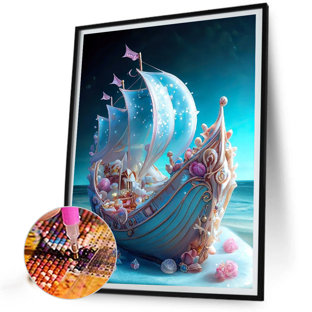 Pearl Petal Sailing Boat On Shore 30*40Ccm(canvas) full round drill diamond painting