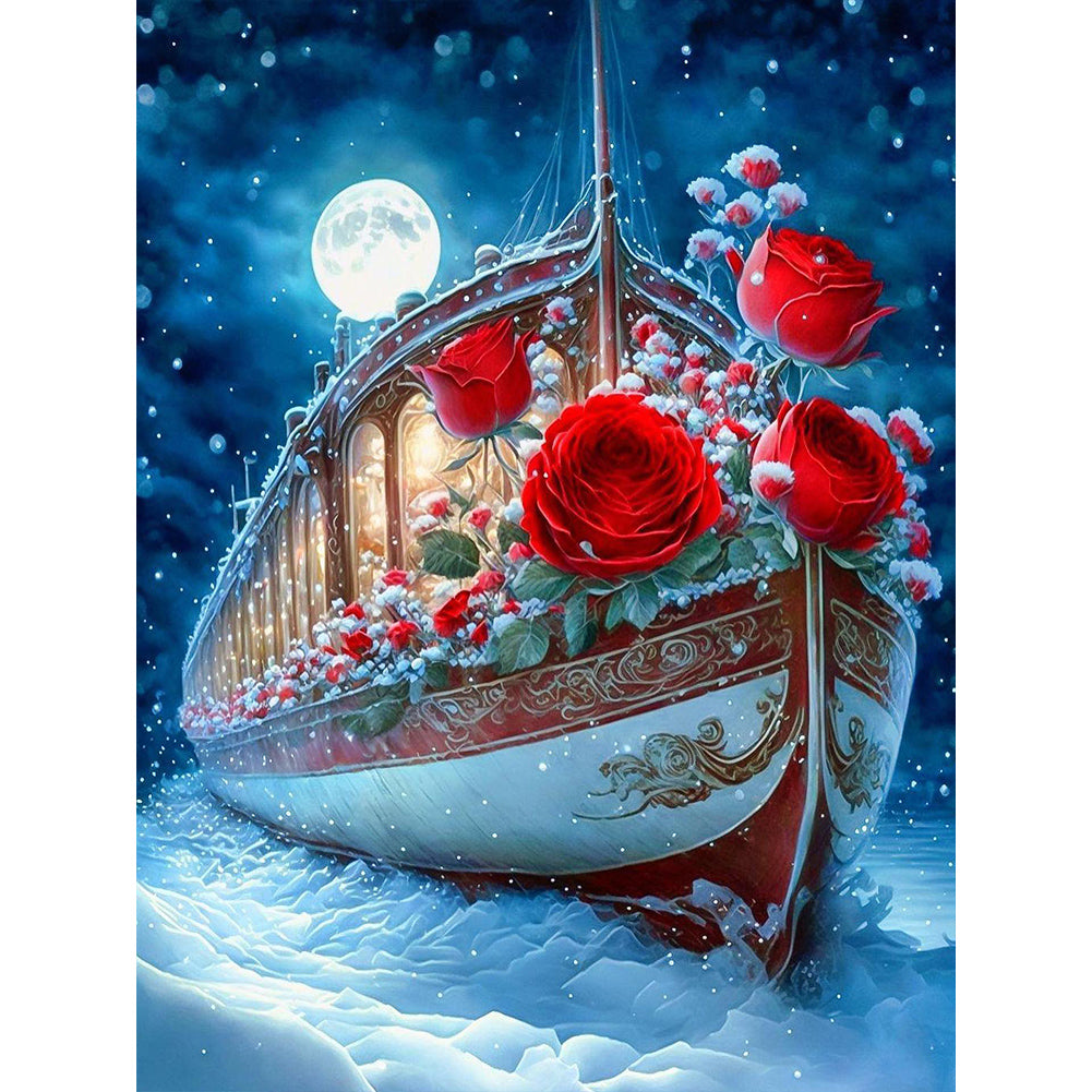 Moon Snow Rose Sailing Boat 30*40Ccm(canvas) full round drill diamond painting